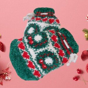 Festive Knitted Drawstring Christmas Stocking Bags  - Set of 2   NWOT